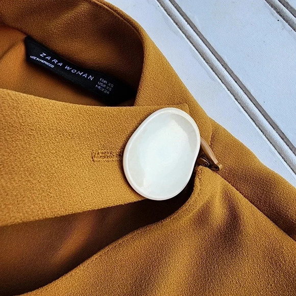 Zara Womens Mustard Yellow Stretch Top Shirt Chocker Neck Button BOHO Sz XS - Picture 9 of 10